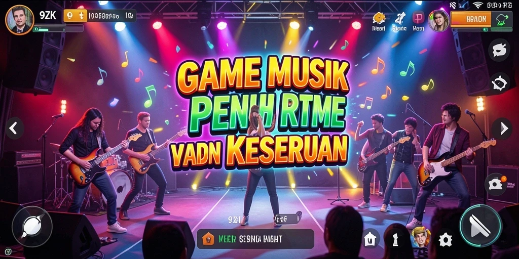 Screenshot gameplay 9ZK menampilkan antarmuka musik yang menarik.