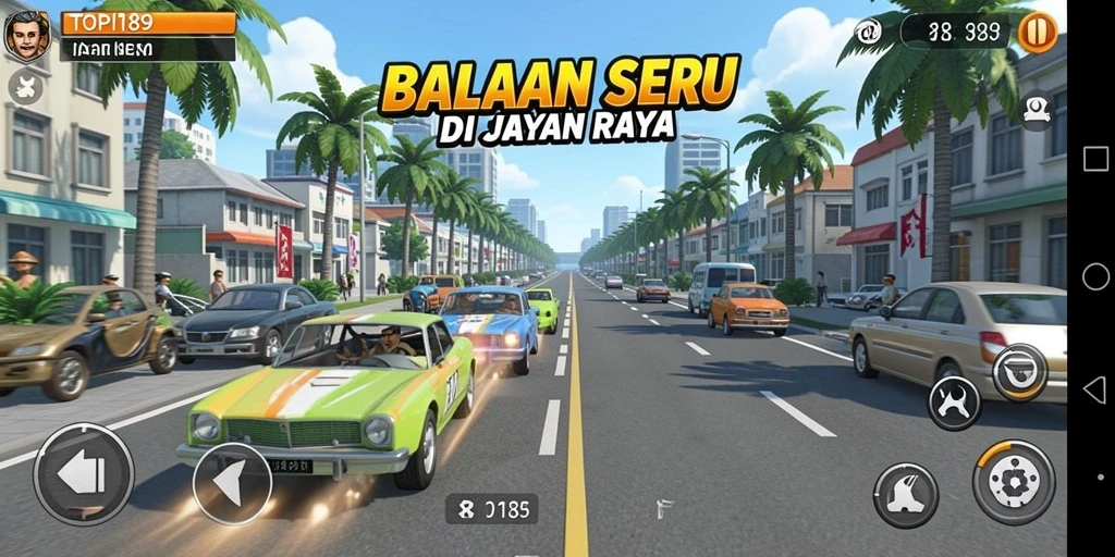 Tampilan gameplay seru dalam balapan mobil di TOPI189.